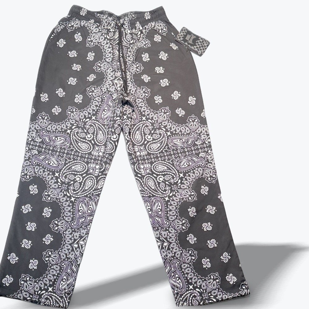 REBEL VENGEANCE Mens Joggers Black Bandana Print Streetwear Punk Windbreak Small